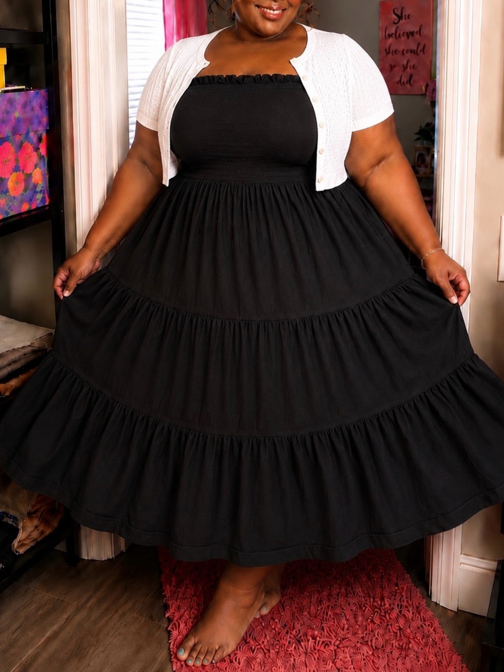 T.J.Maxx Black Tiered Maxi Dress with Smocked Bodice - Picture 3 of 5